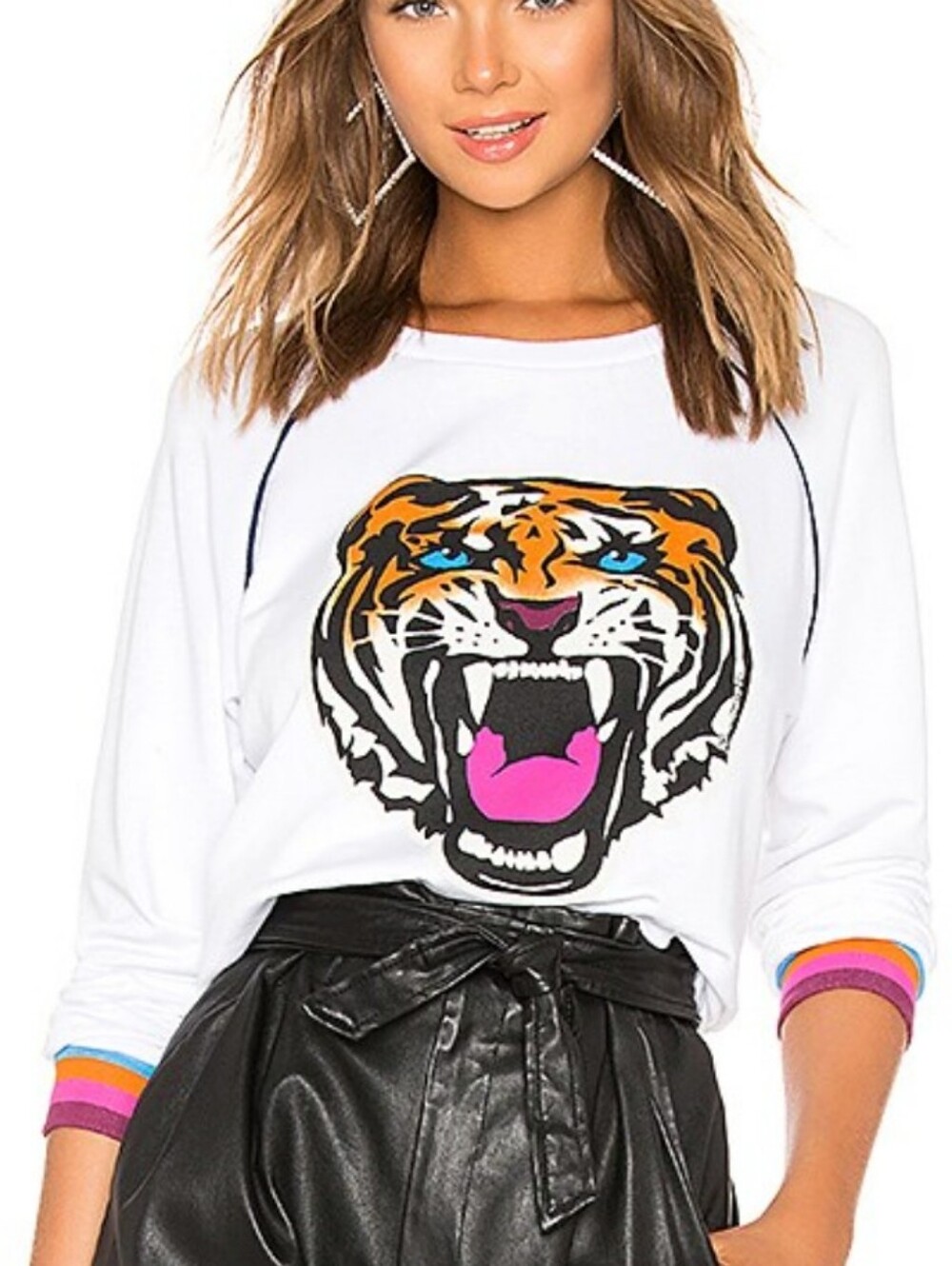 LAUREN MOSHI | White Sweatshirt with Bold Tiger Face Graphic